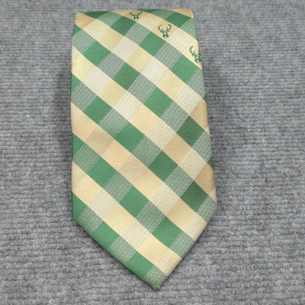 Milwaukee Bucks Tie Green Plaid Mens Neck Tie NBA Basketball Logo